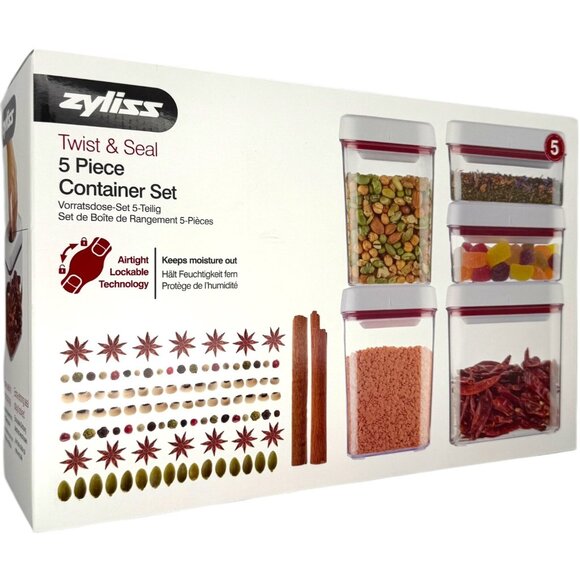 Zyliss Twist & Seal 5 Pc Airtight Food Storage Container Set BPA Free White Red - Picture 5 of 5